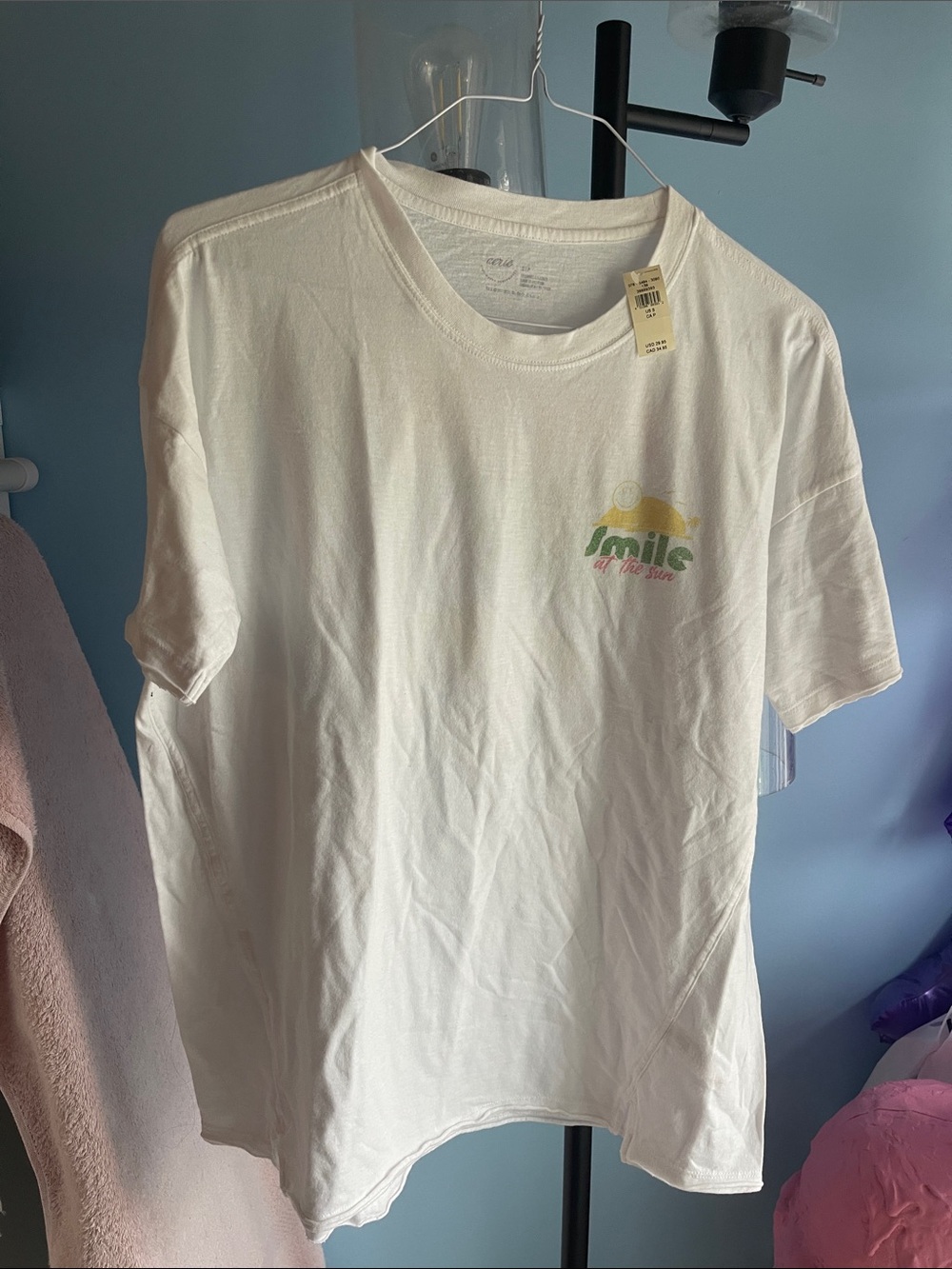 aerie White Tee with Yellow & Green 'Smile' Graphic